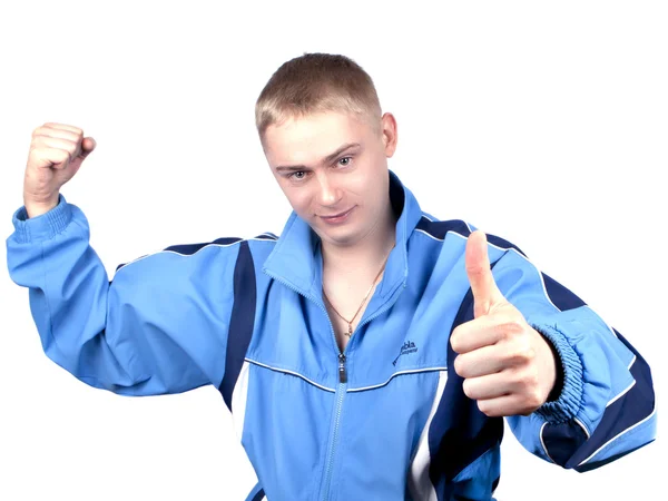 Young man blue track suit — Stock Photo, Image