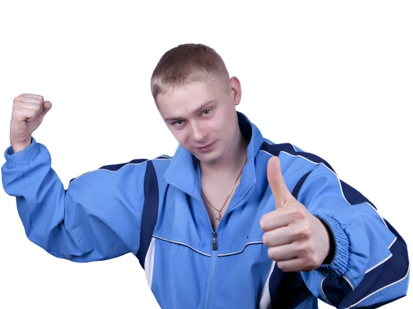 Young man blue track suit — Stock Photo, Image