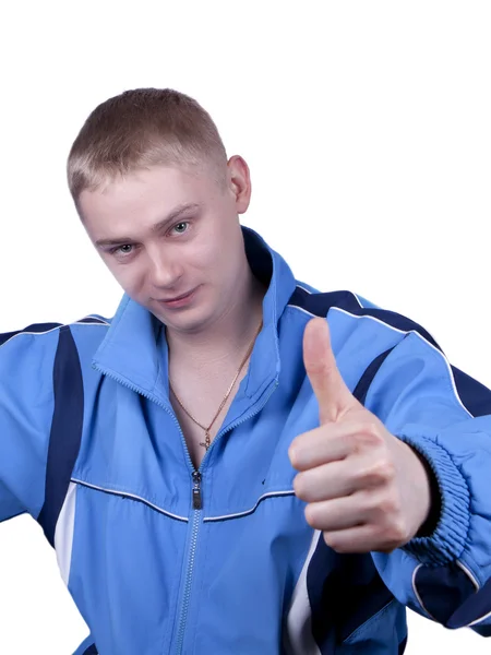 Young man blue track suit — Stock Photo, Image