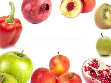 kompozisyon, elma, kivi, armut, nar ve şeftali biber