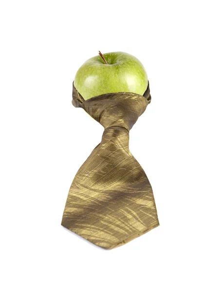 Green apple in green tie — Stock Photo, Image