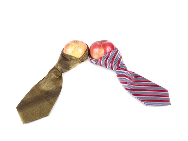 Composition of two red apples and two ties — Stock Photo, Image