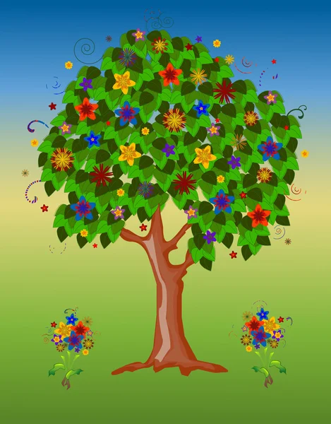 Kunst boom met bloem — Stockvector