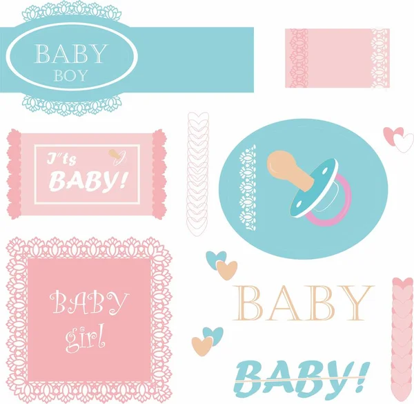 Set Simpatiche Etichette Rosa Blu Neonate Neonate — Foto Stock