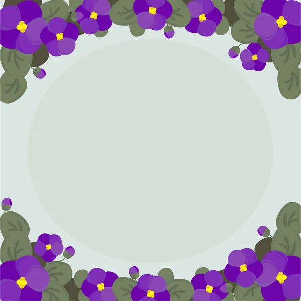 紫色の花と青の背景の葉を持つ花のフレーム — ストックベクタ