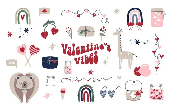 Valentines Day Cute Vector Elements Scandinavian Style Romantic Holiday Set — стоковый вектор