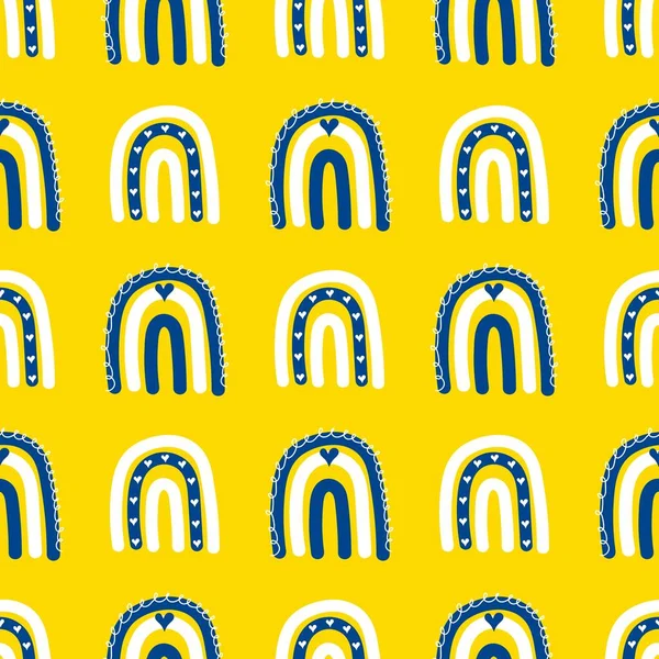 Ukrainas flagga i form av en regnbåge av fred Sömlös mönster. Begreppet fred i Ukraina. — Stock vektor