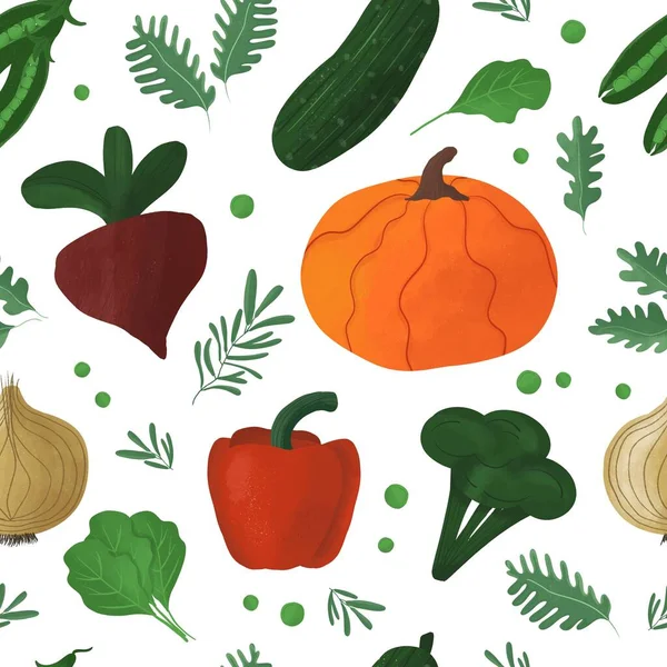 Органические Овощи Ручной Работы Бесшовный Узор — стоковый вектор