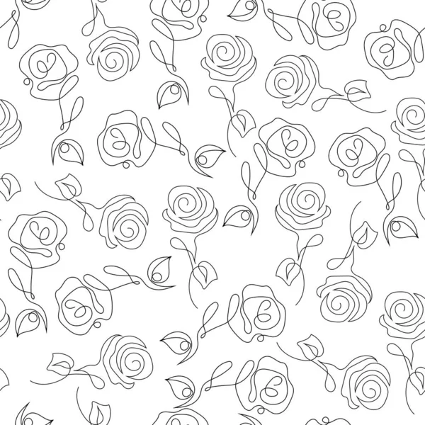 Rose flower Line art seamless pattern. Continuous one line drawing.