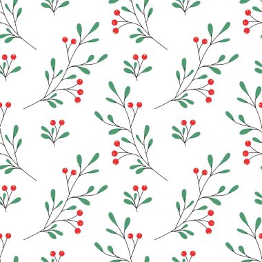 Red Berry Christmas Seamless Pattern on White Background. Vector Illustration.