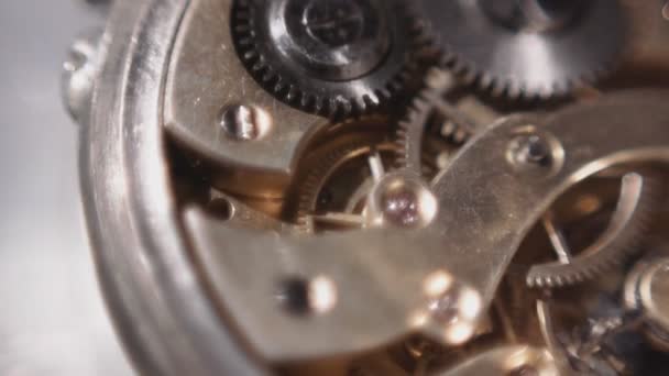 Close-up de retro relógio roda de engrenagem — Vídeo de Stock