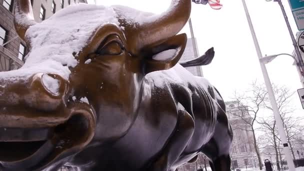 Long shot of Snowfall New York streets (mixed-other - day) — Stock Video