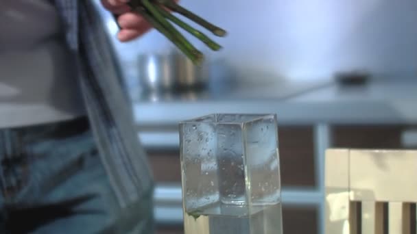 L'homme embrasse la femme enceinte. Mouvement lent .