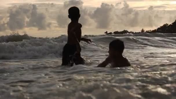 Playing in the waves — Stock Video