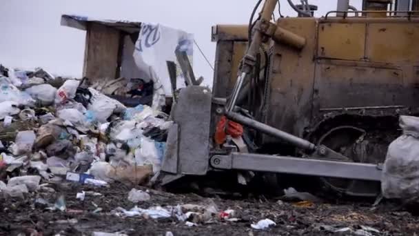 Medium shot of garbage dump rubbish dumping (static - day) — Stock Video