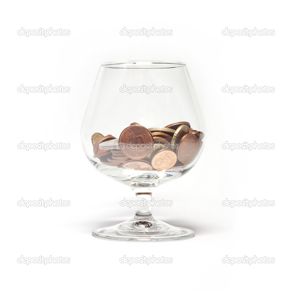 Glass with euro cents