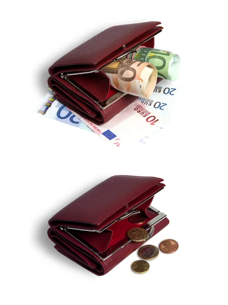 빈 지갑과 돈을 지갑에는 — 스톡 사진