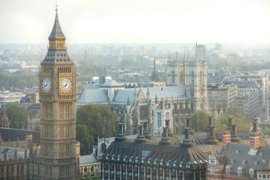Westminster Sarayı 'nın manzarası dönme dolabın yanından Londra Gözü.