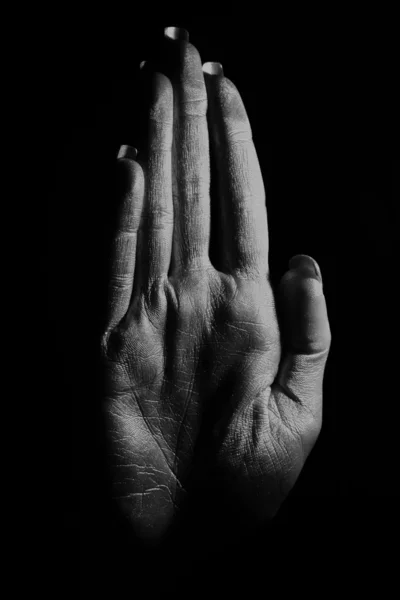 Palme di mani su uno sfondo nero — Foto Stock