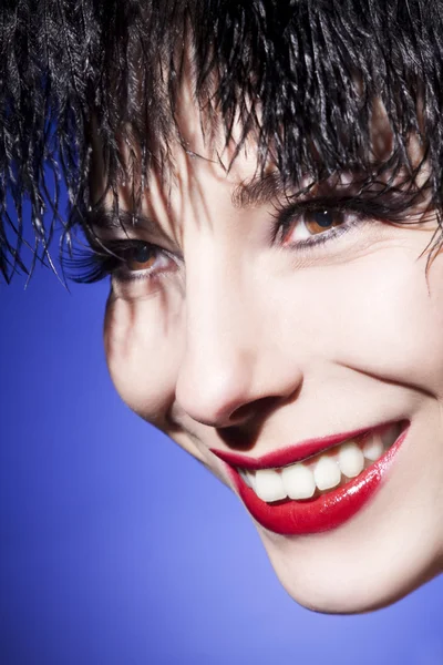 Sexy girl on blue background — Stock Photo, Image