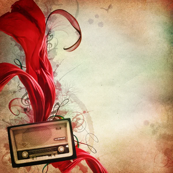 Vintage music background with old radio — Stock Photo, Image