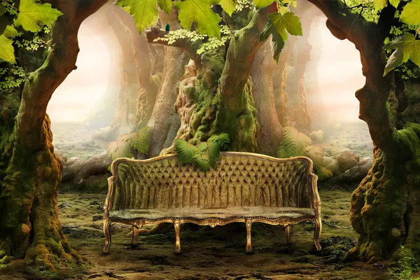 Romantic seat in a deep forest — Stock Photo, Image