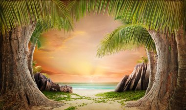 Dreamy beach landscape backgrund clipart