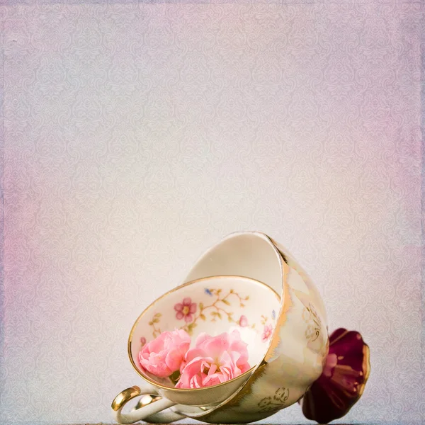 Vintage background with rose and cup — Stock Photo, Image