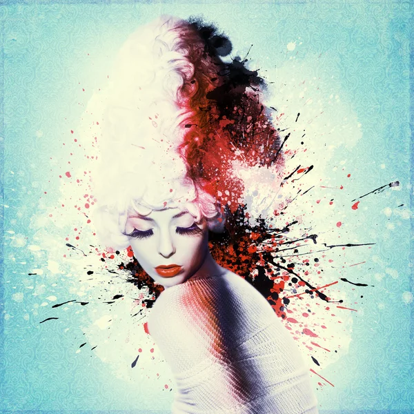 Beautiful woman, Artwork with ink in grunge style — Stock Photo, Image