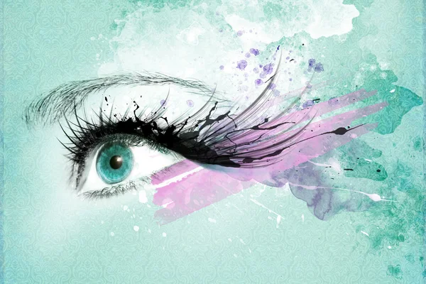 Beautiful woman eye, Artwork with ink in grunge style — Stock Photo, Image