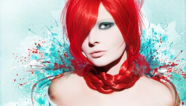 güzel bir kadın, mürekkep grunge tarzı resimle