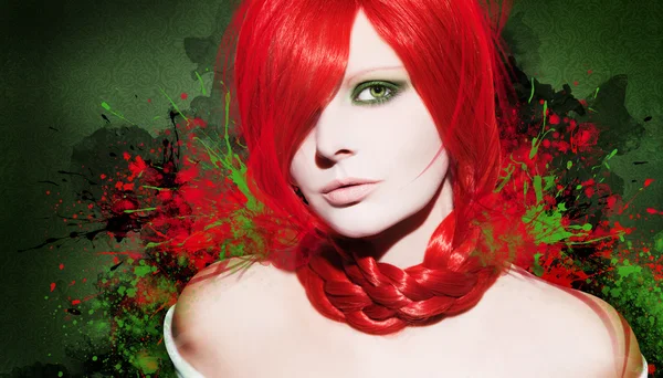 güzel bir kadın, mürekkep grunge tarzı resimle