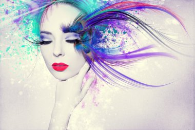 Colorful artwork with beautiful woman clipart