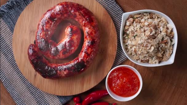 Slide Schoss Würstchen Aus Dem Rauch Brasilianisches Grillen Ansicht Von — Stockvideo