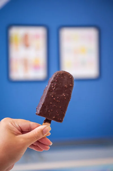 Eskimo Style Popsicle Covered Chocolate Copy Space — Photo