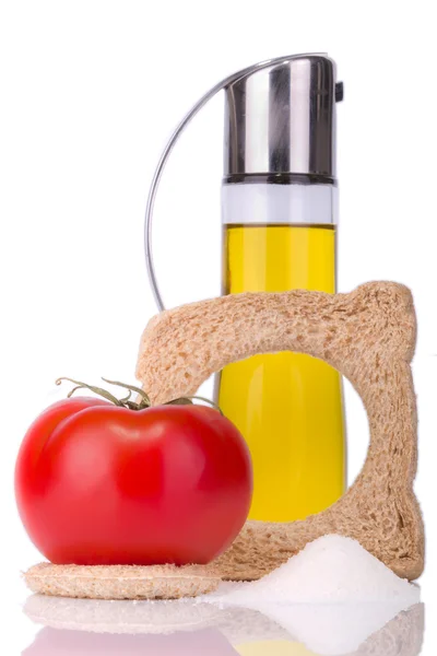 Roti dengan minyak zaitun dan tomat — Stok Foto