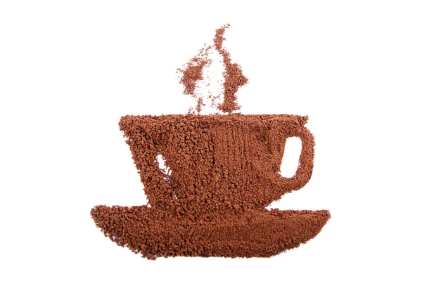 Ground coffee in the shape of cup on white background — Stock Photo, Image