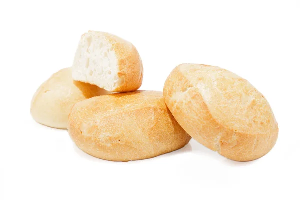 Bröd rullar på vit bakgrund — Stockfoto