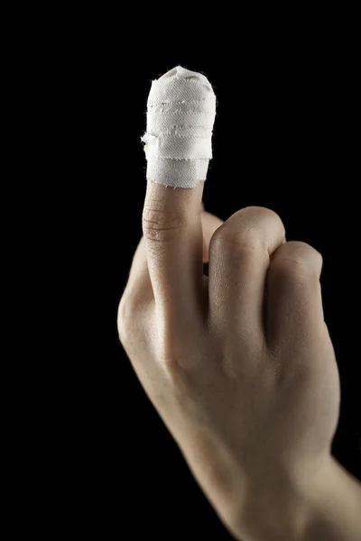 Injured finger taped — Stock Photo, Image