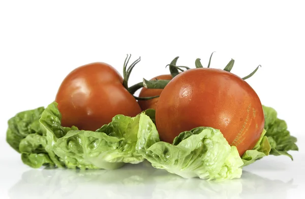 Tomaten auf zarten Salatblättern — Stockfoto