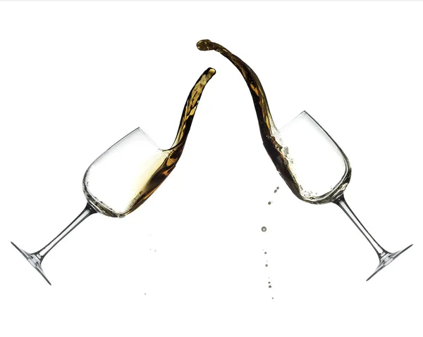 Red wine splashing from glass, isolated — Stock Photo, Image