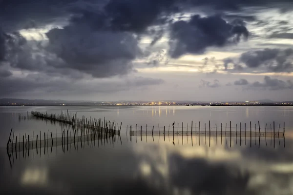 Coucher de soleil dans le parc naturel de la lagune, Valence, Espagne — Photo