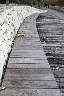 Kamu parkında ahşap bir bank