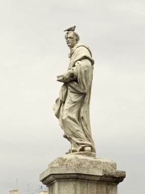 kafasında bir güvercin ile taş heykel