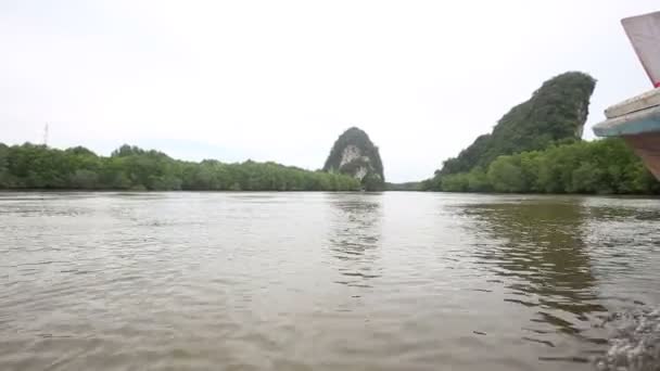 Thailändsk båt på floden — Stockvideo