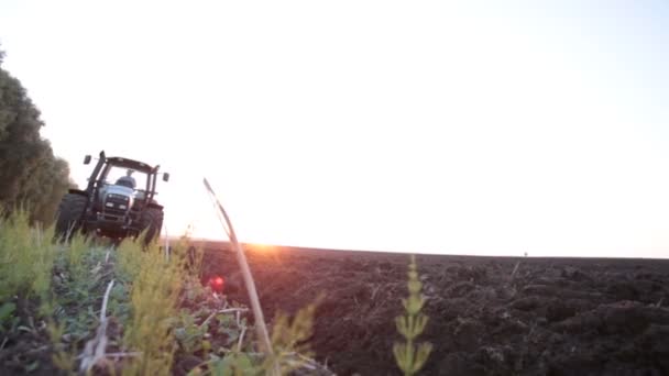 Поездки на тракторе по полю — стоковое видео