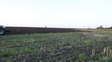 Traktör sürme alan gün batımında