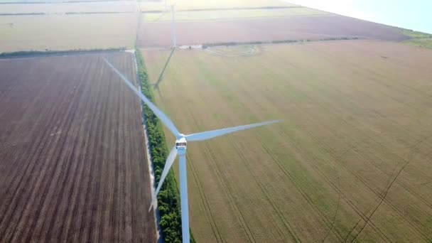 Wind Turbine Produces Clean Alternative Energy Field Modern Machine Large — Stock Video