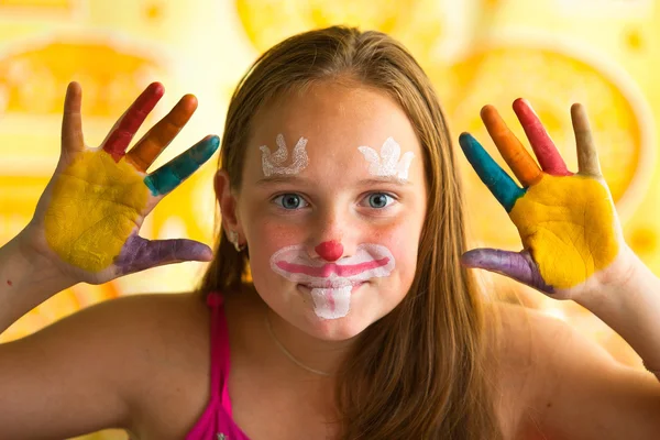 Menina retrato - criança pintada à mão — Fotografia de Stock