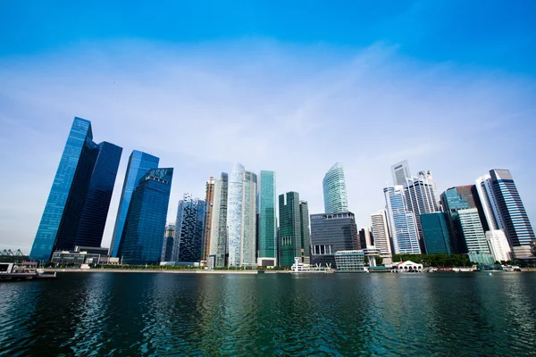 Skyline of Singapore business district Marina Bay. Royalty Free Stock Images